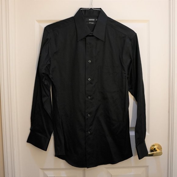 Murano Liquid Cotton XLA Slim-Fit Point-Collar Dress Shirt in Black Size 15 1/2 - Picture 2 of 4